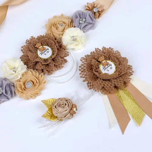 Miniatura 17 de Faja de maternidad para baby shower, juego de pines de ramillete para mamá para ser papá para ser padre (girasol amarillo)