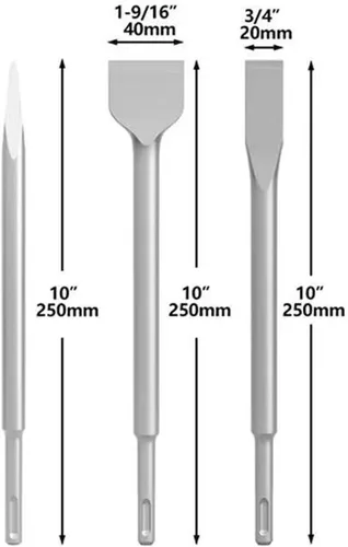 Miniatura 7 de ALL-CARB Juego de 6 brocas de acero 40Cr para hormigón – Brocas de martillo giratorio que incluyen cincel de punta, cinceles planos de 0.787 in