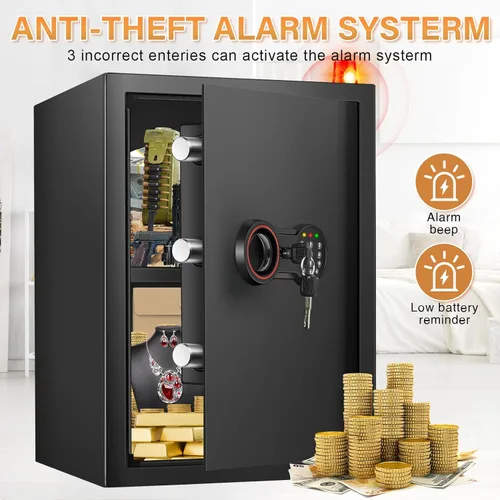 Miniatura 4 de [19.7 pulgadas de alto] Caja fuerte grande para el hogar, cajas fuertes antirrobo con sistema de alarma doble, teclado programable y llaves