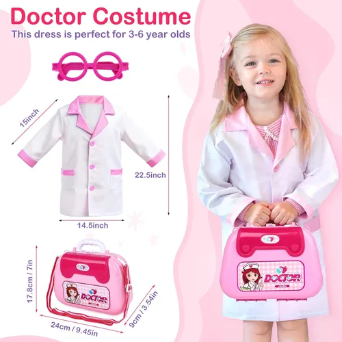 Miniatura 3 de Disfraz de doctor para niños – Juego de juguetes de simulación médica para niñas – Kit de médicos para niños pequeños de 3 a 5 años – Conjuntos
