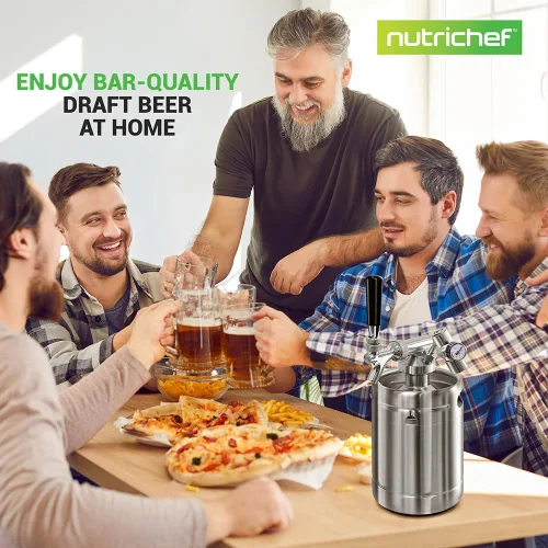 Miniatura 7 de NutriChef Sistema de Grifo para Barril Presurizado, Dispensador de Mini Barril de Acero Inoxidable Portátil de 64oz, Kit de Kegerator con Regulador