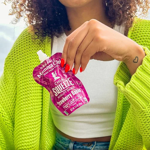Miniatura 5 de Mamma Chia Organic Vitality Squeeze Snack, fresa y banano, 24 bolsas de chía de 3.05 onzas. Orgánico USDA, sin OMG, vegano, sin gluten y Kosher.