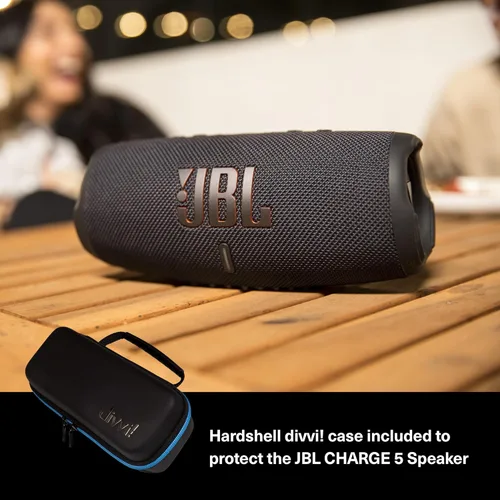 Miniatura 2 de JBL Charge 5 (Azul) + Paquete con funda protectora rígida divvi! (Negro)
