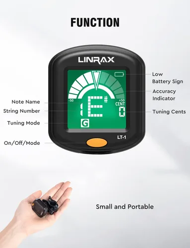 Miniatura 6 de Afinador de guitarra LT-1, afinador de clip para guitarra, bajo, ukelele, violín, viola, banjo, mandolina, afinador cromático con pantalla LCD