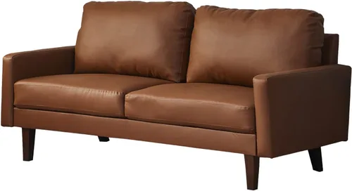 Miniatura 9 de INSTORY Sofá de cuero Sofá moderno con patas de madera para sala de estar, oficina - negro