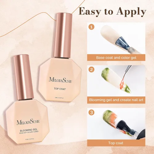 Miniatura 5 de MelodySusie Juego de 2 piezas de gel floreciente transparente y capa superior para diseño de uñas, esmalte de uñas de gel UV acuarela mármol, gel
