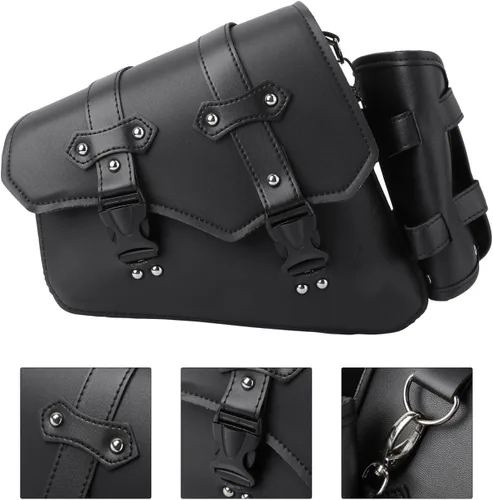 Miniatura 8 de Homoyoyo Bolsa de brazo oscilante, basculante para motocicletas, basculante de motocicleta con soporte para botella de agua, cuero sintético negro