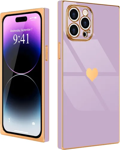 Miniatura 49 de Compatible con iPhone 12 Funda Rectangular Bonita Chapado Dorado Lujo Corazón de Amor Funda de Teléfono para Mujeres Niñas A Prueba de Golpes