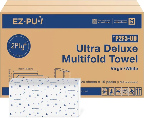 EZbrnd Ultra Deluxe 2ply+ Multifold - Toallas de papel, color blanco, paquete de 15 x 120 hojas, P2F5-UD (hoja grande)