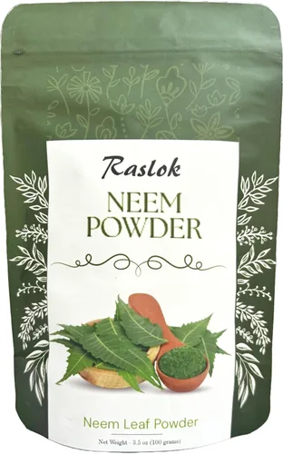 Raslok Polvo de neem | Polvo de neem 100% puro y natural | Suplemento de neem muy amargo para la piel, cabello y desintoxicación (3.52 onzas)