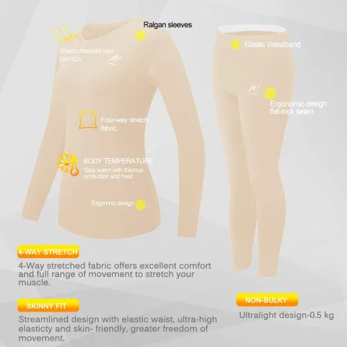 Miniatura 2 de Ropa interior térmica para mujer, conjunto de compresión de capa base cálida para invierno, forro polar, pantalones largos para correr y esquiar