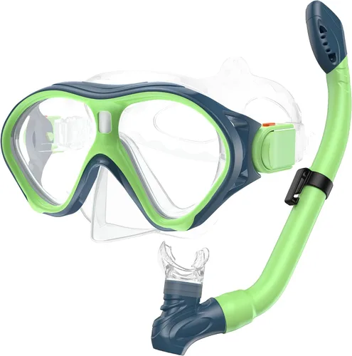 Miniatura 14 de Gintenco Equipo de esnórquel para niños, juego de esnórquel para niños de 6 a 14 años, gafas de natación de vidrio templado antivaho antifugas