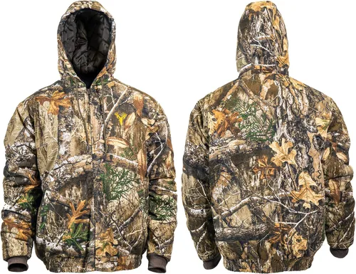 Miniatura 12 de HOT SHOT Chaqueta de caza de camuflaje de sarga aislada para hombre, camuflaje con carcasa de algodón, para clima frío, caza de aves y ciervos
