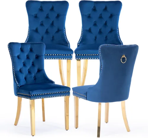 Miniatura 35 de Juego de 2 sillas de comedor tapizadas de terciopelo, sillas laterales de cocina de estilo moderno con ribete de cabeza de clavo y patas de madera