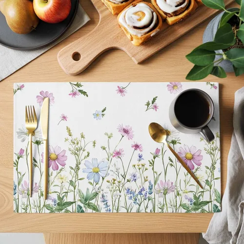 Miniatura 2 de Juego de 6 manteles individuales florales con flores de primavera, antideslizantes, lavables, coloridos manteles individuales de primavera para mesa