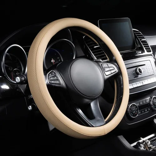 Lord Autofashion - Funda para volante, piel sintética, interior de goma antideslizante, comodidad para todas las estaciones, 14.5-15 pulgadas (beige