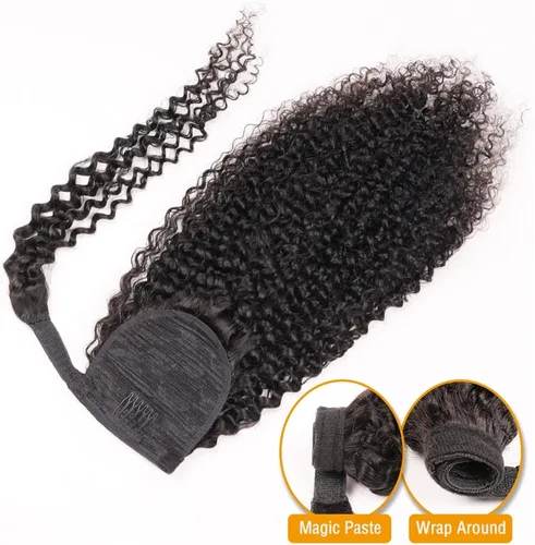 Miniatura 2 de Extensiones de cabello rizado con cola de caballo de 12 a 26 pulgadas, extensiones de cabello real con cola de caballo rizada, para mujeres negras