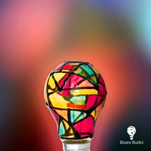 Miniatura 5 de 2 Pack de bombillas LED de vidrio teñido A19 2W (equivalente a 25W) con base E26, luz nocturna pintada, mosaico, bombilla de fiesta de vidrio teñido
