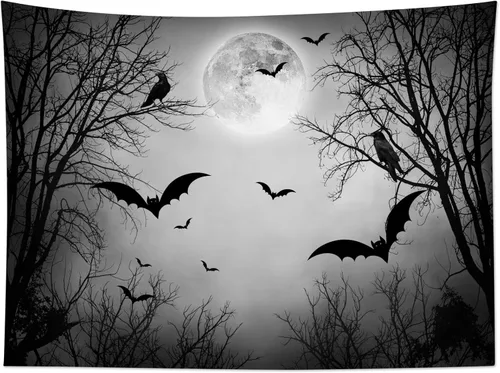 Miniatura 40 de HVEST Tapiz de noche de Halloween, tapiz para colgar en la pared, bosque embrujado con tumba y calabazas, manta de pared para dormitorio, sala