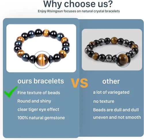 Miniatura 5 de Tiger Eye Bracelet men womenanti-anxiety courage and determination bracelet Black Obsidian Bead Triple Protection Bracelet Jewelry Genuine Crystal