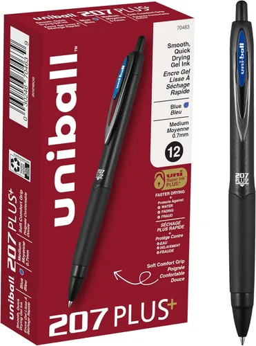 Miniatura 20 de Bolígrafos de gel retráctiles Uni-Ball 207, micro punta (0.5 mm), negro, paquete de 12