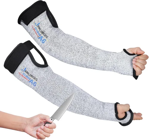 Miniatura 9 de Mangas de agricultores resistentes a cortes, protección A6 con orificio para el pulgar, protectores de brazos, para jardinería, soldadura, cocina