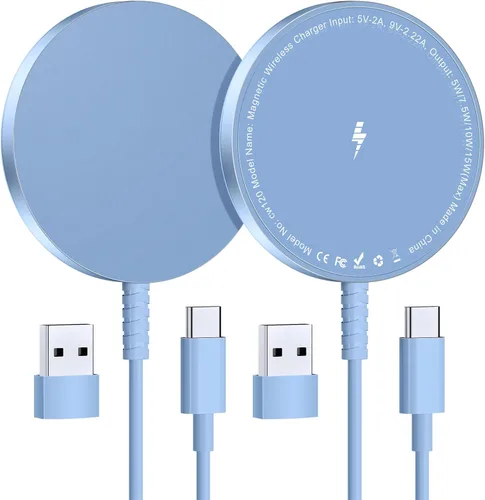 Miniatura 12 de Cargador inalámbrico magnético para iPhone: Compatible con cargador Magsafe iPhone 17 16 15 14 13 12 Serie y Airpods 4 3 2 Pro - Carga rápida de 15