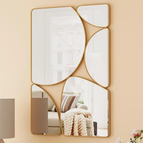 Miniatura 12 de SHYFOY Espejo de pared dorado antiguo, espejo decorativo asimétrico para decoración de pared, espejos ornamentados grandes irregulares para sala