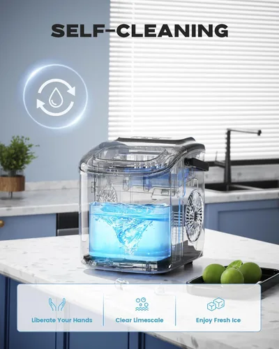 Miniatura 5 de Ecozy Encimera de máquina de hielo, máquina de hielo portátil con asa de transporte, 12 kg en 24 horas, 9 cubos de hielo listos en 6 minutos, Negro