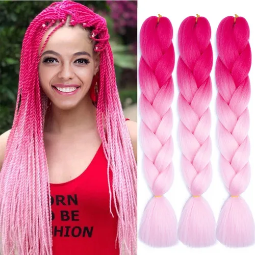 Miniatura 87 de Xiaofeng Extensiones de cabello trenzado coloridas Ombre de 61 cm, 3 unidades, trenzas Jumbo de alta temperatura para trenzas en zigzag y trenzas