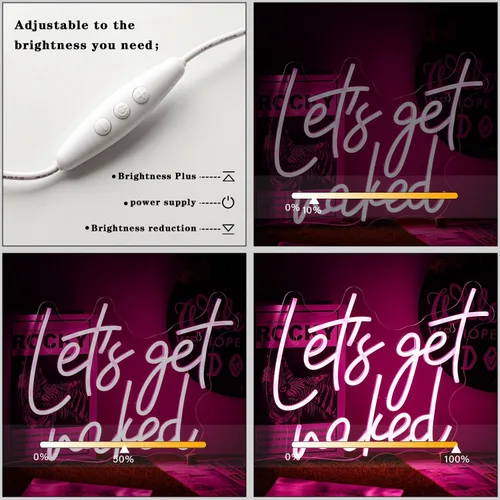 Miniatura 5 de Let's Get Naked - Letrero de neón rosa para decoración de pared, letras LED de neón para dormitorio, habitación de niñas, decoración de estoe