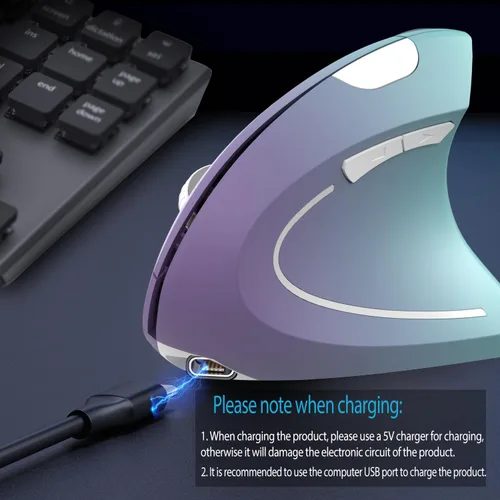 Miniatura 6 de Vassink Ratón ergonómico inalámbrico recargable, conexión USB A+Type C (2en1), 800/1200/1600 DPI, 6 botones, 2.4GHz, ratón vertical para túnel