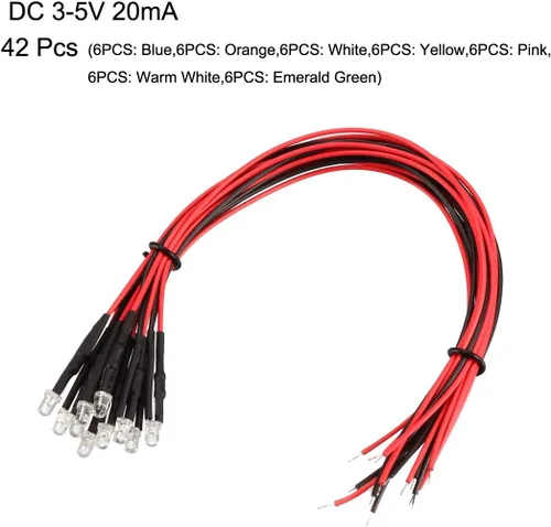 Miniatura 2 de uxcell 42pcs Color Mixto 0.118 in LED precableado luz DC3-5V 7.9 in pre cableado LED