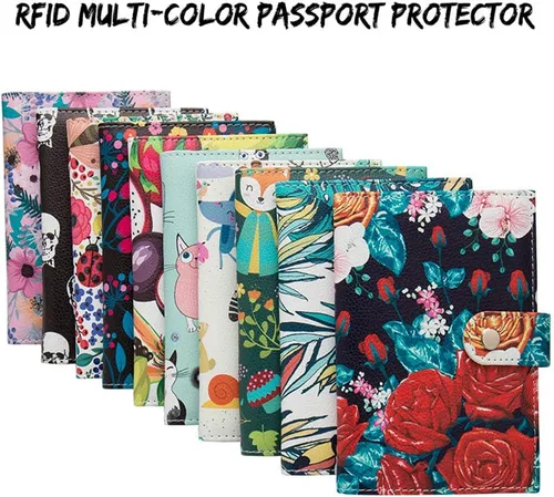 Miniatura 3 de Funda para pasaporte de viaje, con bloqueo RFID, piel sintética, con botón a presión, funda protectora para tarjeta de identificación, Rosa, Cartera