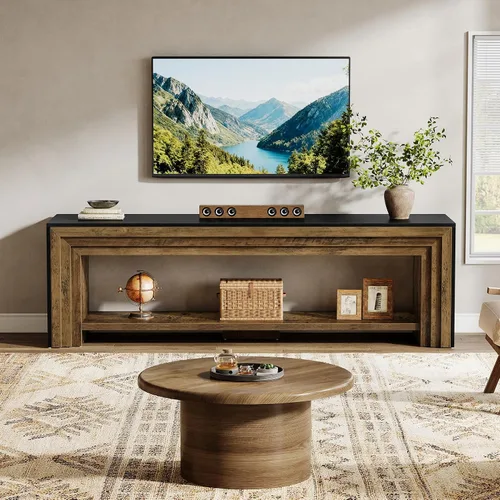 Miniatura 7 de Tribesigns Soporte de TV de 70" para televisores de 65/70/75 pulgadas, centro de entretenimiento Farmhouse largo con estantes de almacenamiento