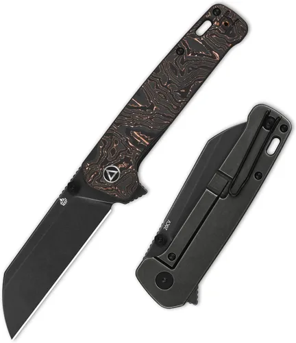 Miniatura 9 de QSP Penguin Plus - Cuchillo de bolsillo plegable, 3.38 pulgadas CPM20CV, cuchillo EDC de hoja negra, mango de titanio negro, bloqueo de marco