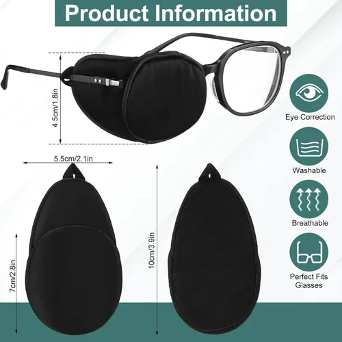Miniatura 4 de Nuanchu 6 parches de seda para ojos para adultos, hombres, mujeres, anteojos, parches suaves para cubrir cualquier ojo (negro)