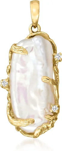 Ross-Simons Colgante de perlas barrocas cultivadas de 0.315x0.787 in en oro amarillo de 14 quilates, Perla, No es una piedra preciosa Diamante