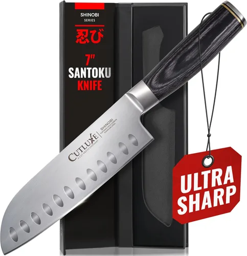 Miniatura 15 de Cuchillo Santoku – Cuchillo japonés ultra afilado de 5 pulgadas para carne y verduras para picar, hoja de acero inoxidable de alto carbono, mango