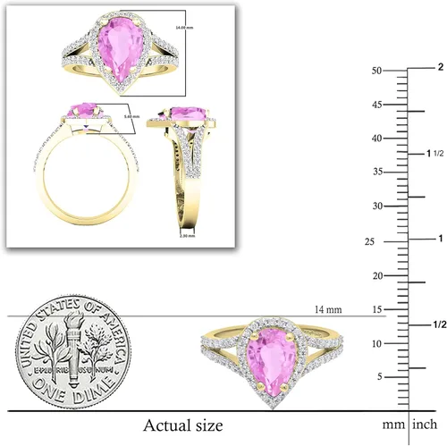 Miniatura 61 de Dazzlingrock Collection Anillo de compromiso con forma de lágrima y diamante blanco natural redondo de 0.45 quilates con halo de diamantes blancos