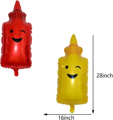 Miniatura 2 de 8 botellas de hamburguesa de ketchup para perros calientes, botellas de mostaza, globos de aluminio de Mylar para alimentos para cumpleaños