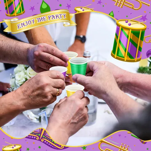 Miniatura 3 de Roshtia Paquete de 100 vasos desechables de 2 onzas, vasos de chupito de Mardi Gras, pequeños vasos de plástico para Navidad, fiesta de Año Nuevo