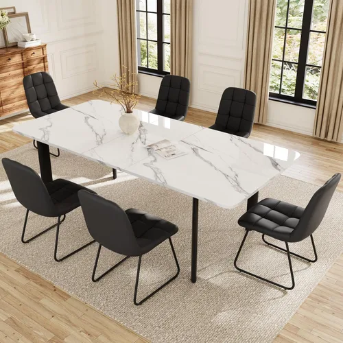 Miniatura 7 de HIPIHOM Juego de mesa de comedor extensible para 6-8 personas, mesa de cocina MDF de 63 a 78.7 pulgadas con 6 sillas tapizadas, ahorro de espacio