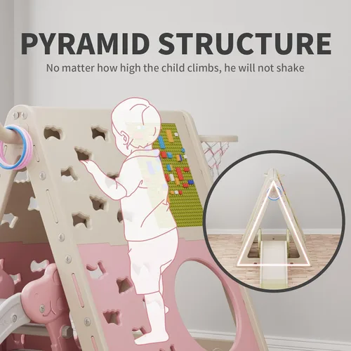 Miniatura 3 de UNICOO Juego de pirámide de escalada multifuncional 7 en 1 con tobogán, juego de escalada y deslizamiento para niños para el hogar, guardería Rosa