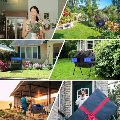Miniatura 5 de SQUEEZE master Contenedor grande de compost, giratorio para jardín al aire libre con termómetro, medición automática de temperatura, marco de acero