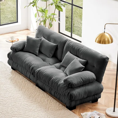 Miniatura 31 de Otomana beige para sofá modular modular, sofá individual, asiento otomano para sofá modular convertible, sofás de terciopelo para sala de estar