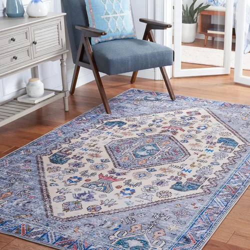 Miniatura 10 de SAFAVIEH Tucson Collection - Alfombra lavable de 2 pies 6 pulgadas x 8 pies, beige y gris, antideslizante, ideal para zonas de alto tráfico en sala