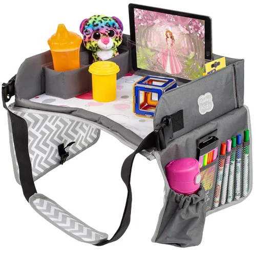 Miniatura 8 de Kenley Kids Bandeja de viaje, bandeja de regazo para asiento de automóvil para niños pequeños, mesa de actividades esenciales para viajes por Azul