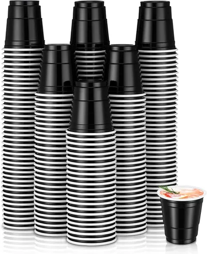 200 vasos de plástico de 2 onzas para degustación de vino, whisky, alimentos, graduación, boda, baby shower, fiesta, beber cerveza (color negro)