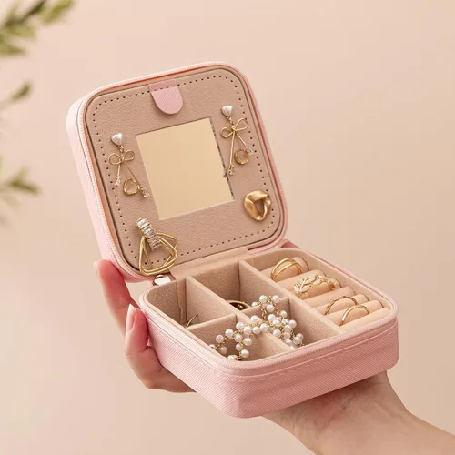 Miniatura 5 de HBselect Joyero de viaje, organizador de joyas, cajas de joyería pequeñas con iniciales para mujer, joyero de viaje, soporte para anillos, soporte